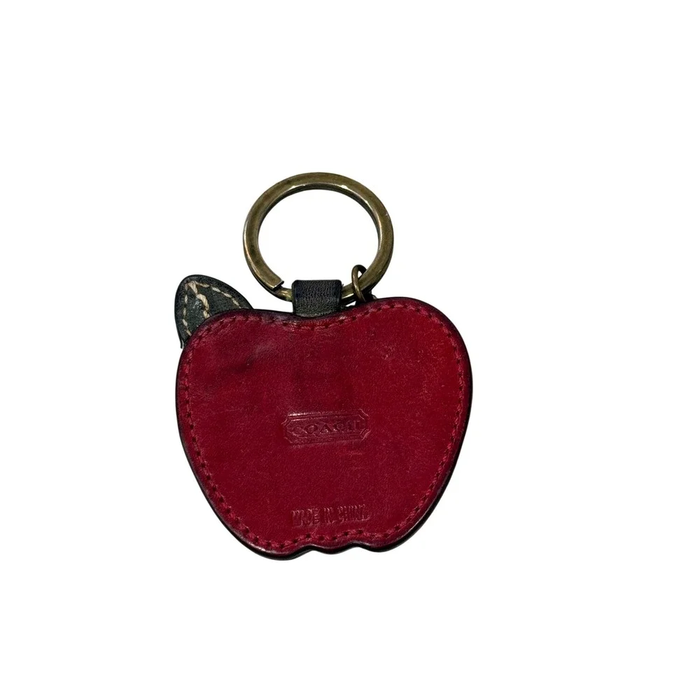 Coach Red Leather Apple Bag Charm Keychain Signature C Brass Hardware 1941 Logo